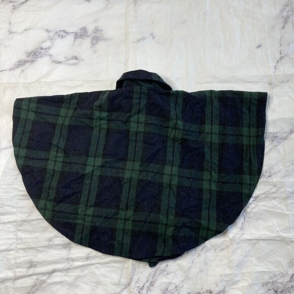 O’Neil of Dublin Plaid Poncho Girls Size XS Green Blue Wool Collared i59 - Picture 3 of 3